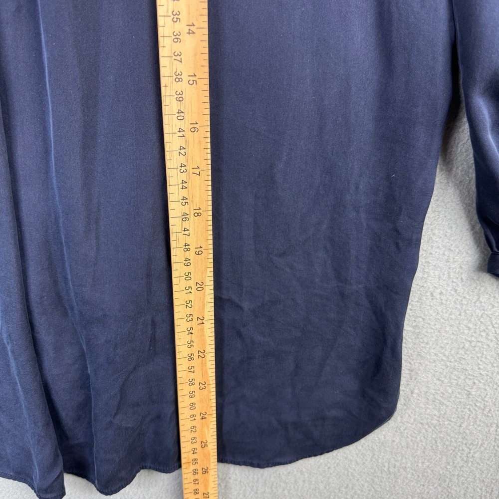 Quince Washable Stretch Silk Notch Collar Blouse Navy Blue Size M Long Sleeve - Picture 6 of 6